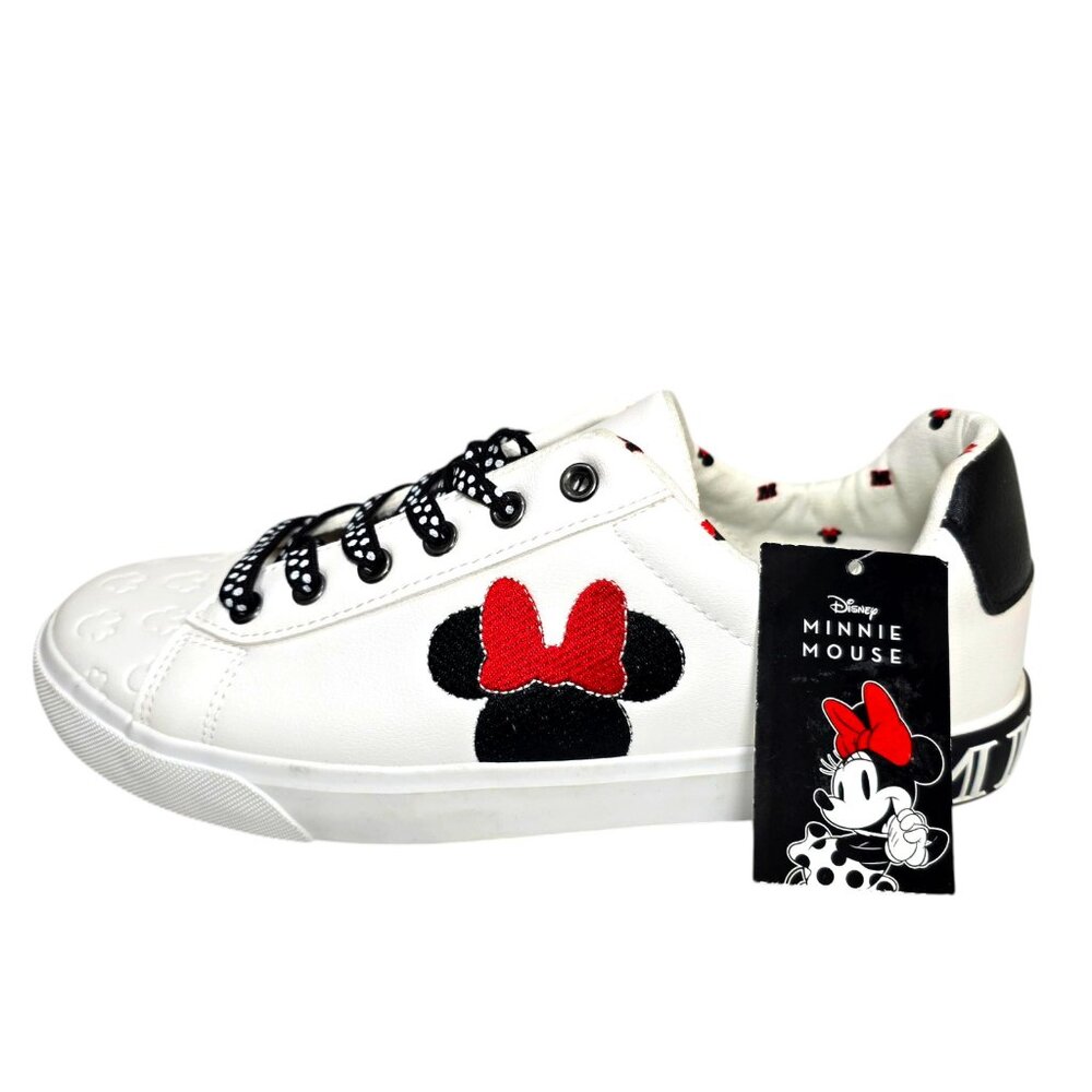 Disney Minnie Mouse Low-top Court Sneakers Womens 9.5, 10 & 11 White Embroidered
